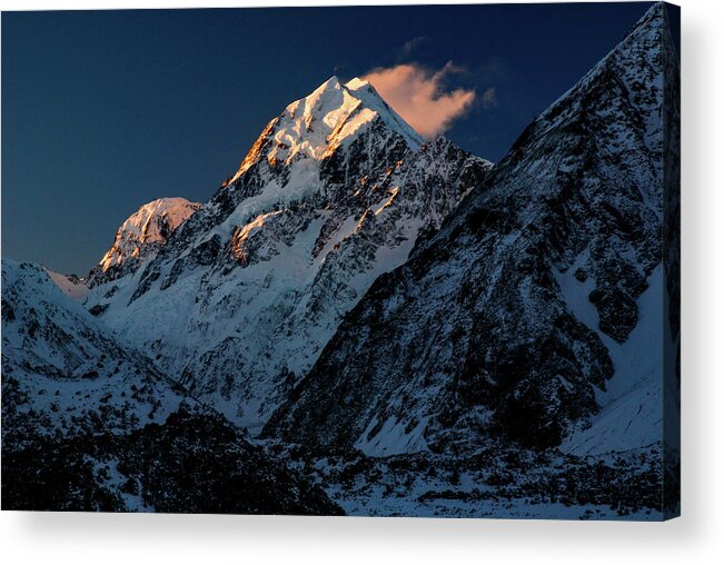 Mt Cook Acrylic Print featuring the photograph Fire and Ice - Mount Cook National Park, South Island, New Zealand by Earth And Spirit