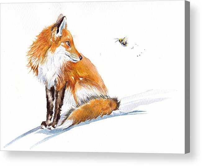 Fox Acrylic Print featuring the painting Fox - Bee-side You by Debra Hall