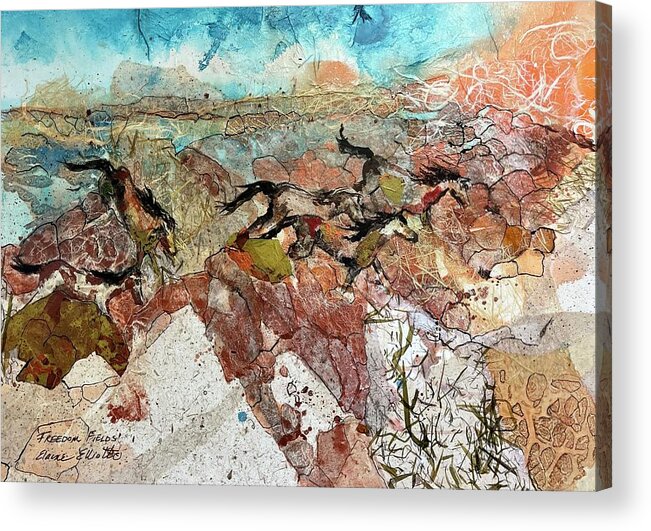 Horses Acrylic Print featuring the painting Freedom Fields by Elaine Elliott