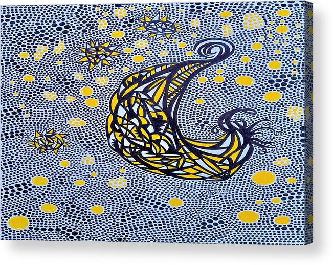 Moon Acrylic Print featuring the drawing Funky Stars And Moon by Peter Johnstone