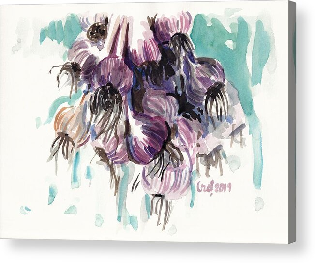 Garlic Acrylic Print featuring the painting Garlic Flowers by George Cret