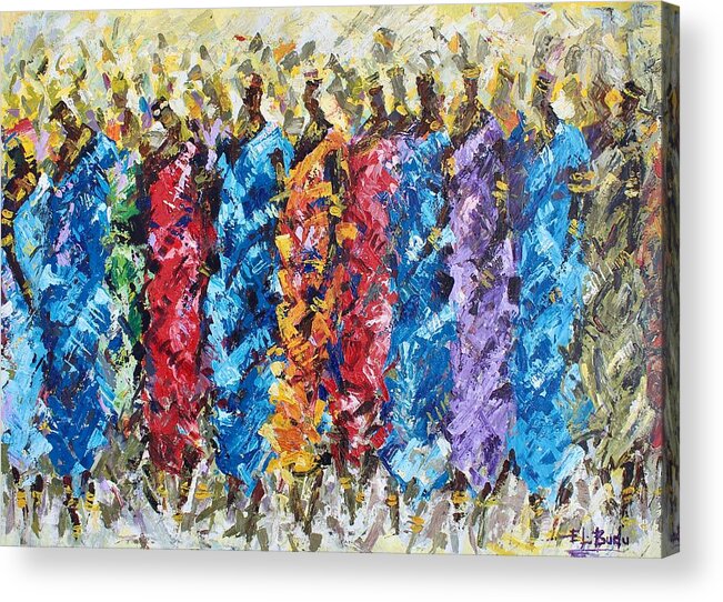 Africa Acrylic Print featuring the painting Gathering by Ernest Budu