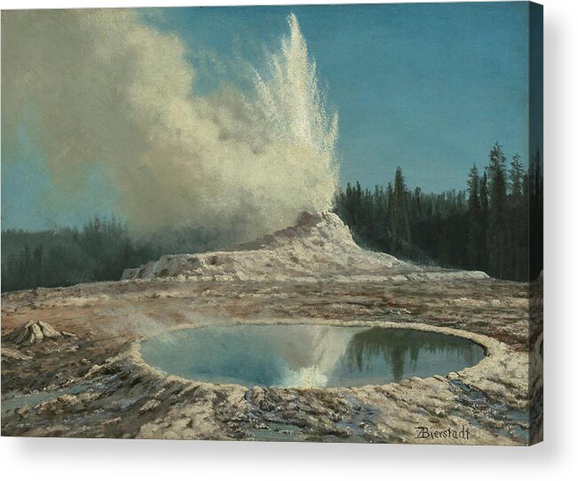 Landscape Acrylic Print featuring the painting Geyser, Yellowstone Park by Albert Bierstadt