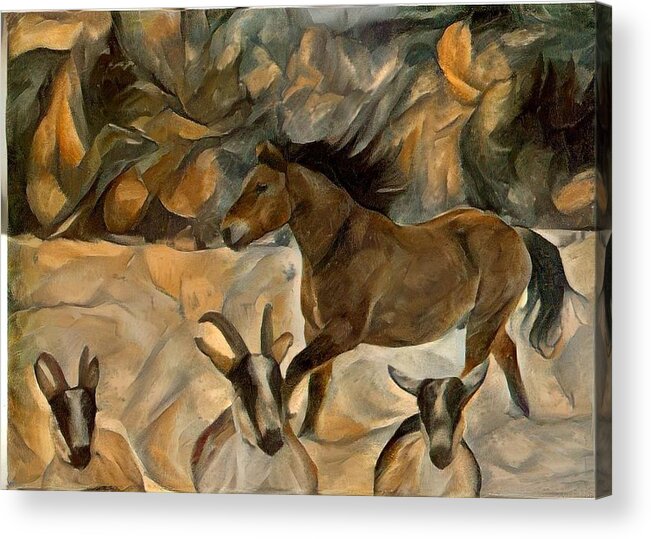 Brown Horse Acrylic Print featuring the digital art Goat Theatre - Digital 1 by Listen To Your Horse