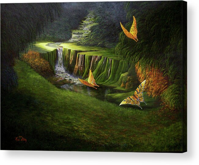 Butterflies Acrylic Print featuring the painting Gods Promise by Loxi Sibley