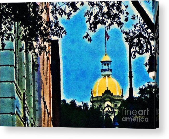 Fine Art Digital Photograph Acrylic Print featuring the photograph Golden Dome of Savannah City Hall by Aberjhani