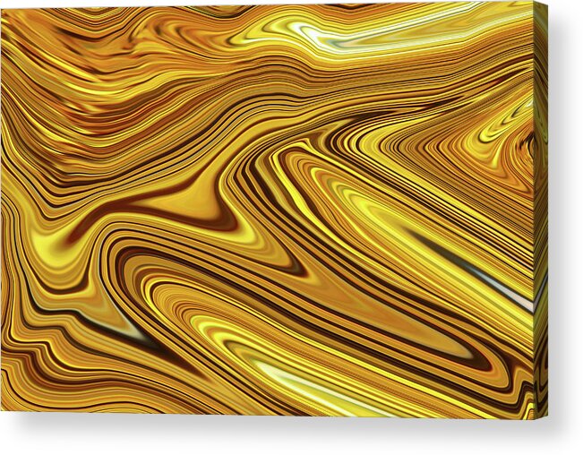 Abstract; Background; Flowing Acrylic Print featuring the photograph Golden flowing abstract background by Severija Kirilovaite
