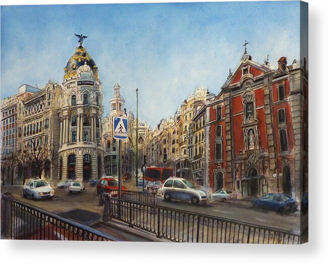 Architecture Acrylic Print featuring the painting Gran Via, Madrid III by Henrieta Maneva