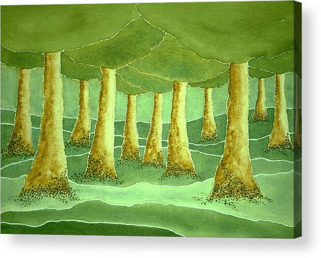 Watercolor Acrylic Print featuring the painting Green Grove by John Klobucher