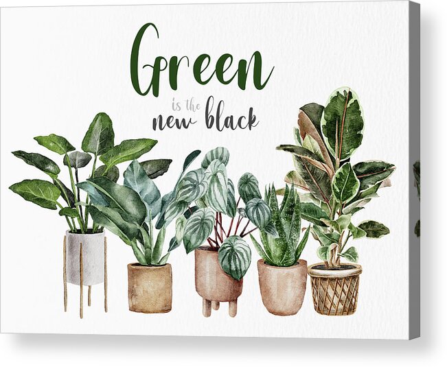 Plant Mom Acrylic Print featuring the digital art Green Is The New Black by Sambel Pedes