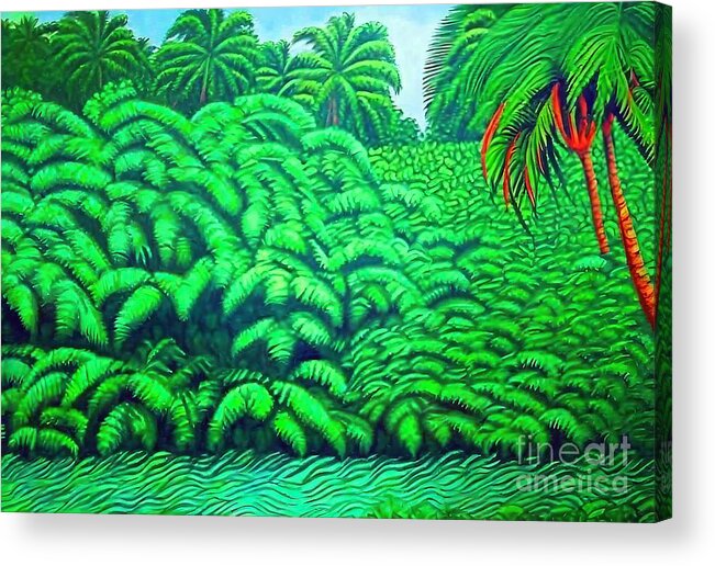 Realism Acrylic Print featuring the painting Greener Pasture Painting realism fine arts contemporary african vegetation landscape adventure art background banner beautiful branch brazil bush cartoon climate decoration drawing environment by N Akkash