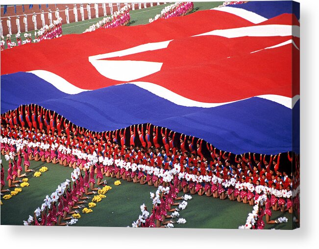 Crowd Of People Acrylic Print featuring the photograph Gymnastic presentation in North Korea by Christy Gavitt