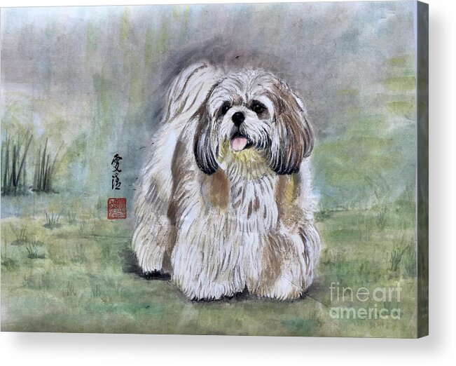 Puppy Acrylic Print featuring the painting Happy Little Puppy by Carmen Lam