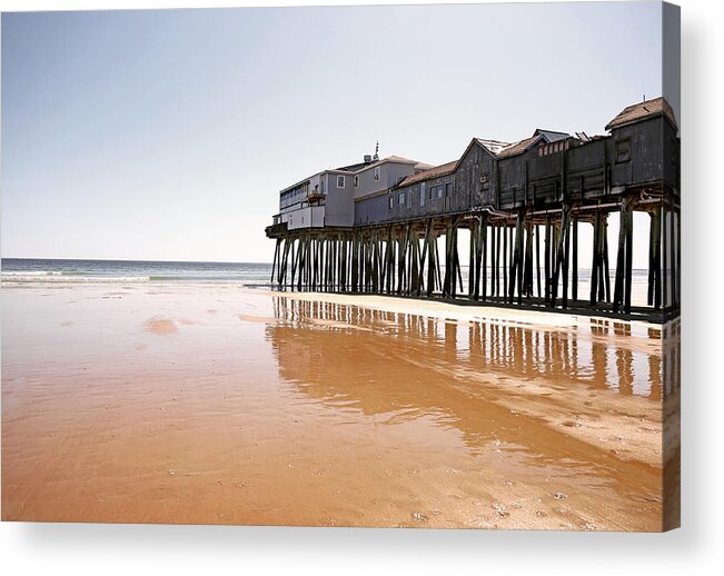 Maine Acrylic Print featuring the photograph Historic Piers at Old Orchard Beach by Lisa Cuipa