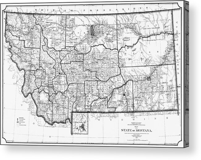 Montana Acrylic Print featuring the photograph Historical Map State of Montana 1897 Black and White by Carol Japp