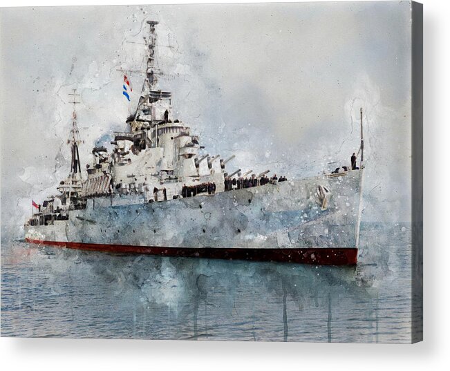 Warship Acrylic Print featuring the digital art HMS Bermuda 1941 by Geir Rosset