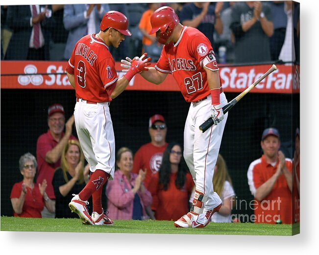 People Acrylic Print featuring the photograph Ian Kinsler and Mike Trout by John Mccoy