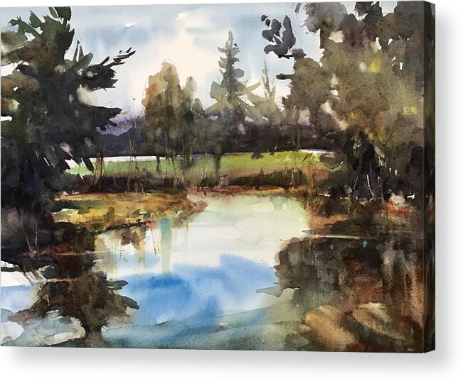 Landscape Acrylic Print featuring the painting In still Water we can See by Judith Levins