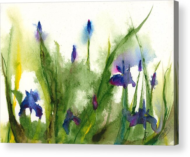 Flower Acrylic Print featuring the painting Iris #1 by Hiroko Stumpf