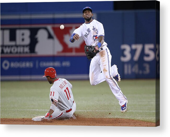 American League Baseball Acrylic Print featuring the photograph Jimmy Rollins and Jose Reyes by Tom Szczerbowski
