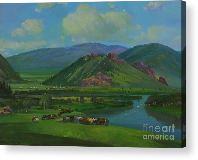 Mongolian Acrylic Print featuring the painting Khankhuhii by Tumurbaatar Shuuvanz