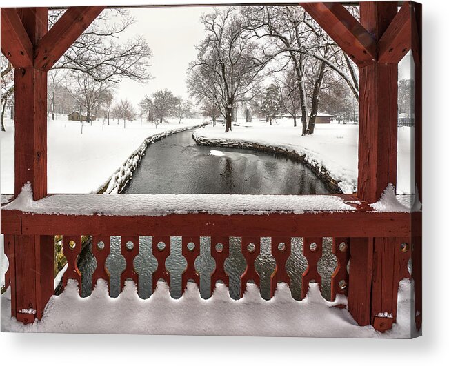 Wi Acrylic Print featuring the photograph Lake Leota Park Winterscape series - View from the bridge - Evansville WI by Peter Herman