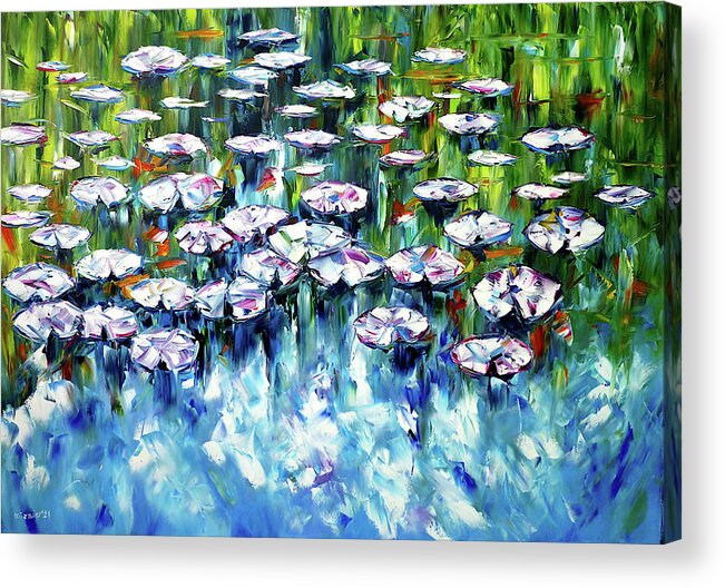 Pond Painting Acrylic Print featuring the painting Lily Pond by Mirek Kuzniar