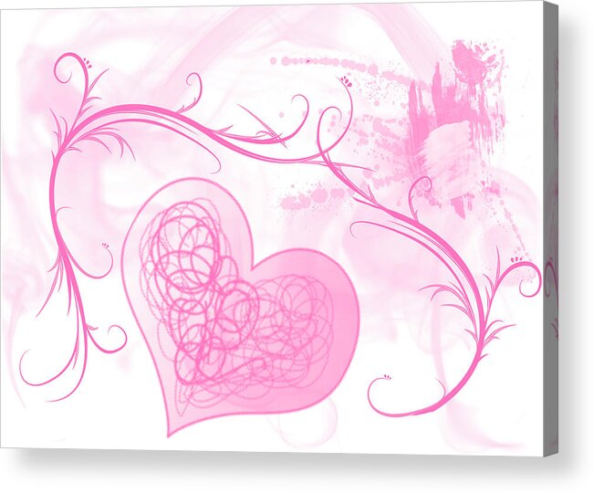 Valentine Acrylic Print featuring the mixed media Love Pink Hearts by Moira Law