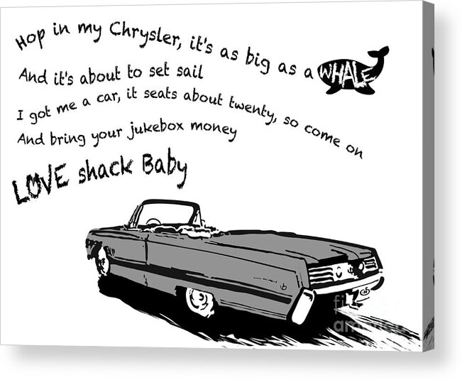 Petrolhead Acrylic Print featuring the digital art Love Shack Whale Classic Chrysler car, catchy song, funky design - Battleship Grey Edition by Moospeed Art