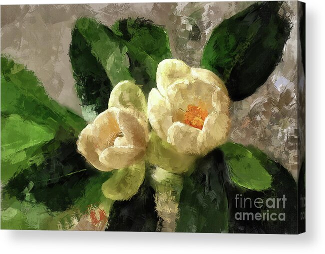 Flower Acrylic Print featuring the digital art Magnolias and Crystal by Lois Bryan