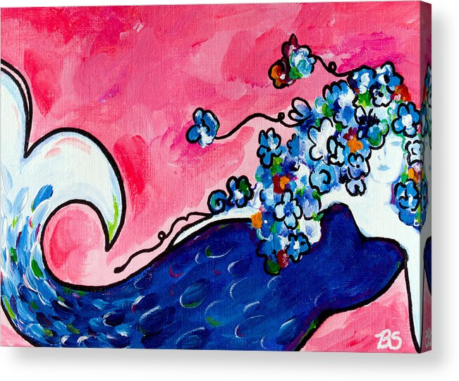 Pink Acrylic Print featuring the painting Mermaid by Beth Ann Scott