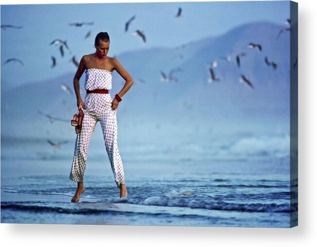 Fashion Acrylic Print featuring the photograph Model in a Strapless Pajama Ensemble by Jacques Malignon