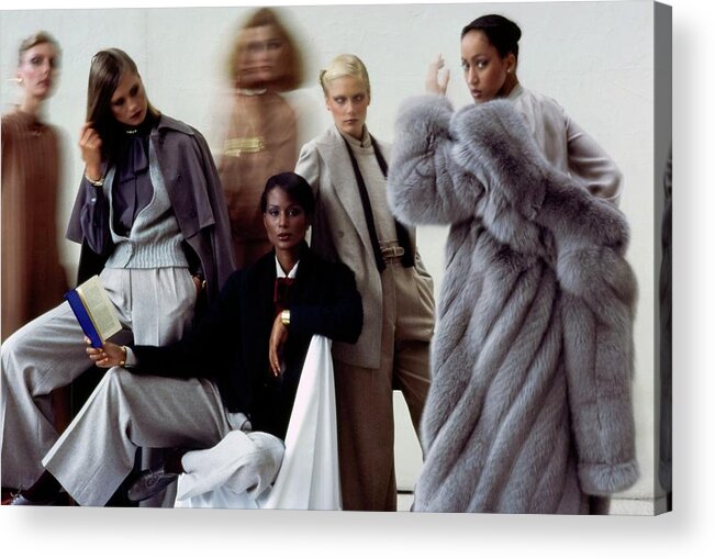 Accessories Acrylic Print featuring the photograph Models in John Anthony's Fall 1976 Collection by Duane Michals