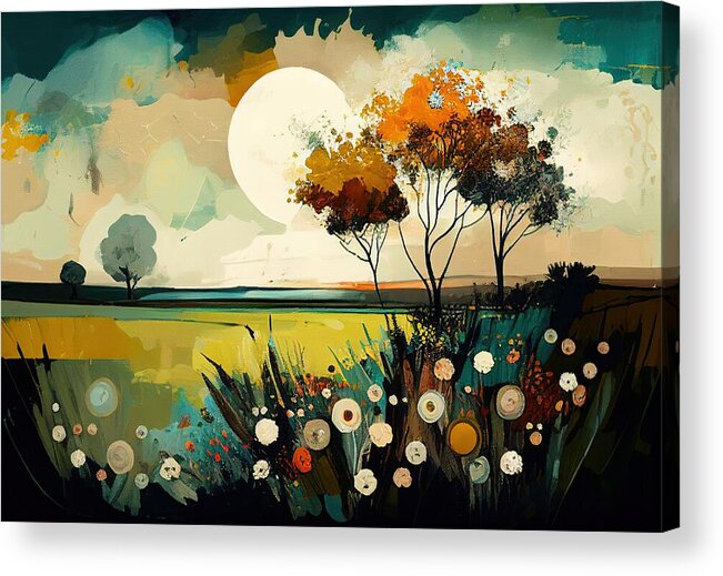 Landscape Acrylic Print featuring the painting Moonlight Wonders No.1 by My Head Cinema