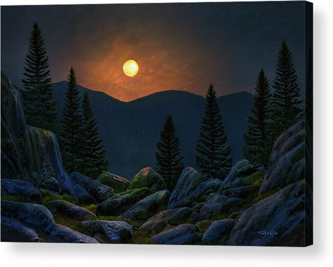 Moon Acrylic Print featuring the digital art Mountain Mystery D by Frank Wilson