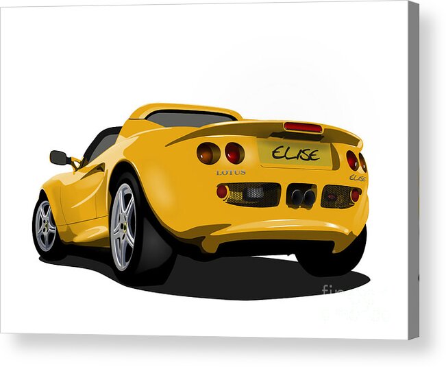 Sports Car Acrylic Print featuring the digital art Mustard Yellow S1 Series One Elise Classic Sports Car by Moospeed Art