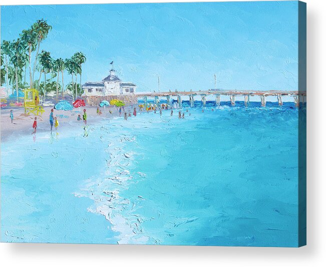 Newport Beach Ca Acrylic Print featuring the painting Newport Beach and Balboa Pier by Jan Matson