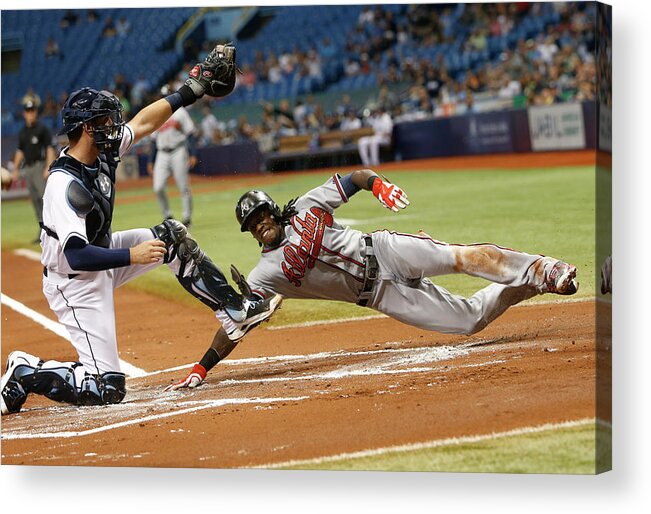 Baseball Catcher Acrylic Print featuring the photograph Nick Markakis and Cameron Maybin by Brian Blanco