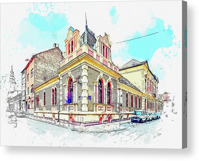 Cityscape Acrylic Print featuring the painting .Novi Sad Centar by Celestial Images