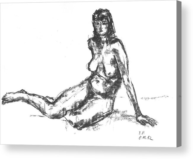 Barbara Pommerenke Acrylic Print featuring the drawing Nude 08-11-12-1 by Barbara Pommerenke