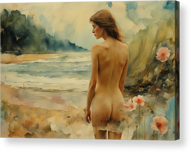 Collage Acrylic Print featuring the painting Nude at the Beach No.4 by My Head Cinema