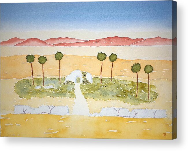 Watercolor Acrylic Print featuring the painting Oasis of Lore by John Klobucher