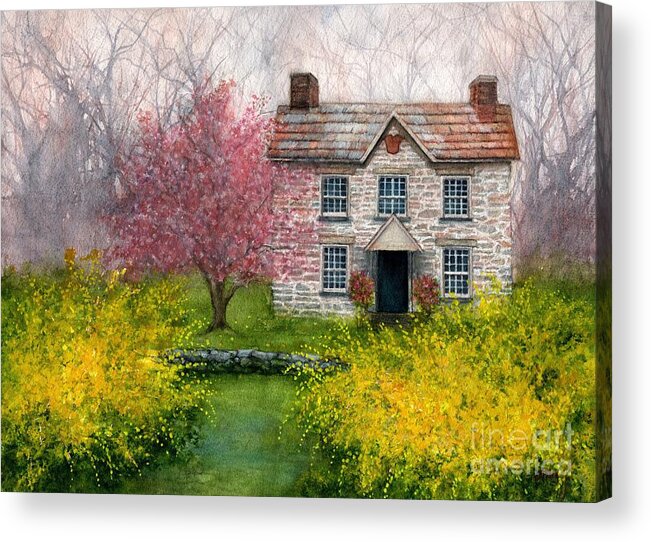 House Acrylic Print featuring the painting Old Stone House Spring Newburgh NY by Janine Riley