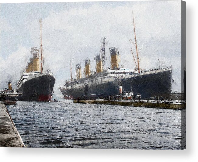 Steamer Acrylic Print featuring the digital art Olympic and Titanic by Geir Rosset