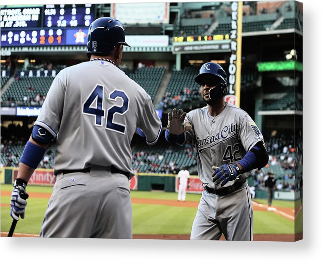 American League Baseball Acrylic Print featuring the photograph Omar Infante and Billy Butler by Scott Halleran
