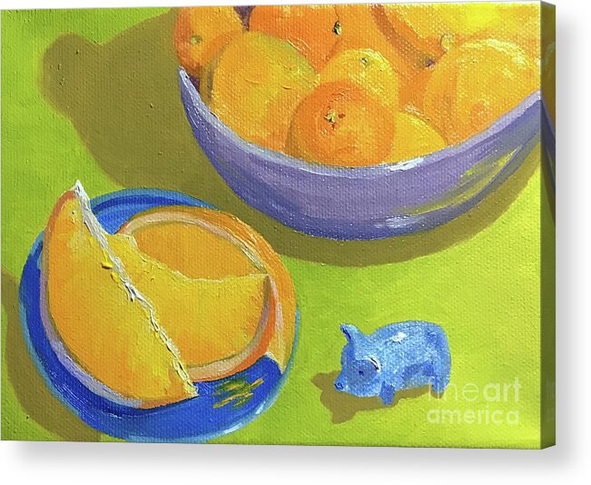 Orange Acrylic Print featuring the painting Oranges and Pig by Anne Marie Brown