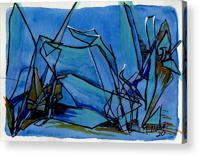 Deep Blue Acrylic Print featuring the painting Origami Crane by Tammy Nara