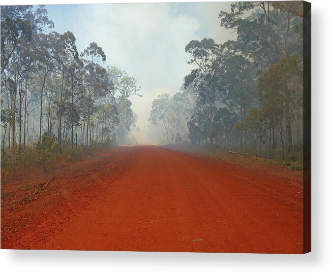 Outback Acrylic Print featuring the photograph Outback Road into Bush Fire by Maryse Jansen