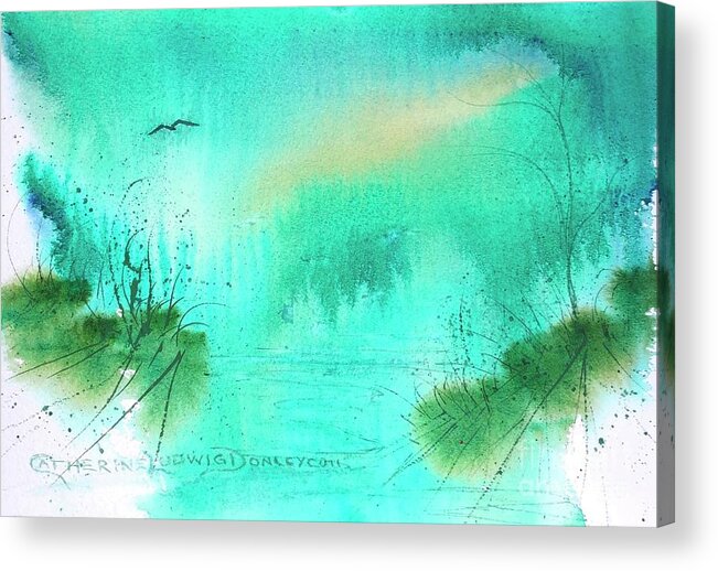 Beach Acrylic Print featuring the painting Misty Morning Abstract -- Watercolor by Catherine Ludwig Donleycott