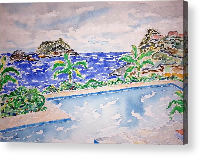Watercolor Acrylic Print featuring the painting Pacific Pool by John Klobucher